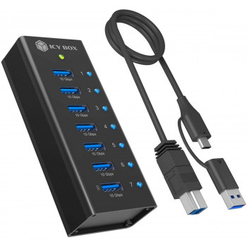 ICY BOX IB-AC618a Hub USB 3.2 Gen 2 de 7 portas, alumínio, 12 V
