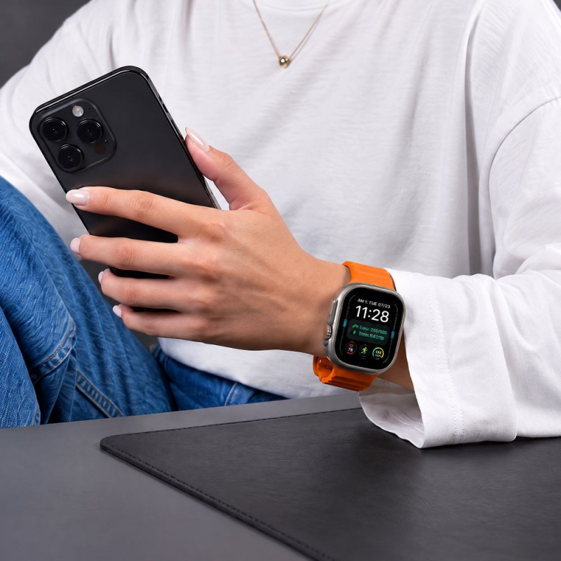 Pulseira Tech-Protect Silicone Line para Apple Watch 8 / 9 / 10 / 11 / 12 / SE / Ultra 44/45/46/49 mm, Laranja
