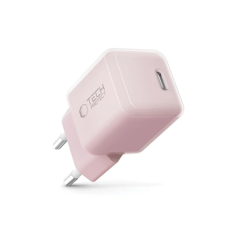 Carregador de parede Tech-Protect NCM25 USB-C PD 25W, rosa-claro
