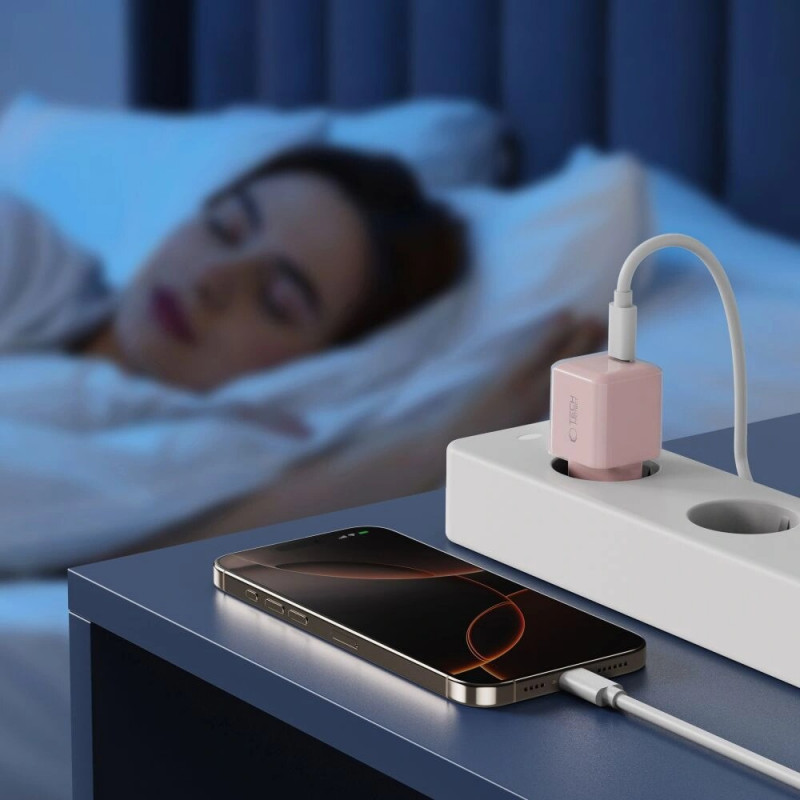 Carregador de parede Tech-Protect NCM25 USB-C PD 25W, rosa-claro