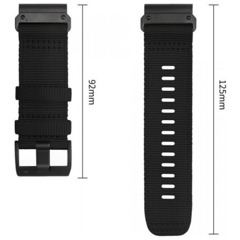 Pulseira de relógio Tech-Protect Nylon Classic para Garmin Fenix 5X / 5X Plus / 6X / 6X Pro / 7X / 8 / 8 Pro / 9 / 9 Pro 47 mm, preta