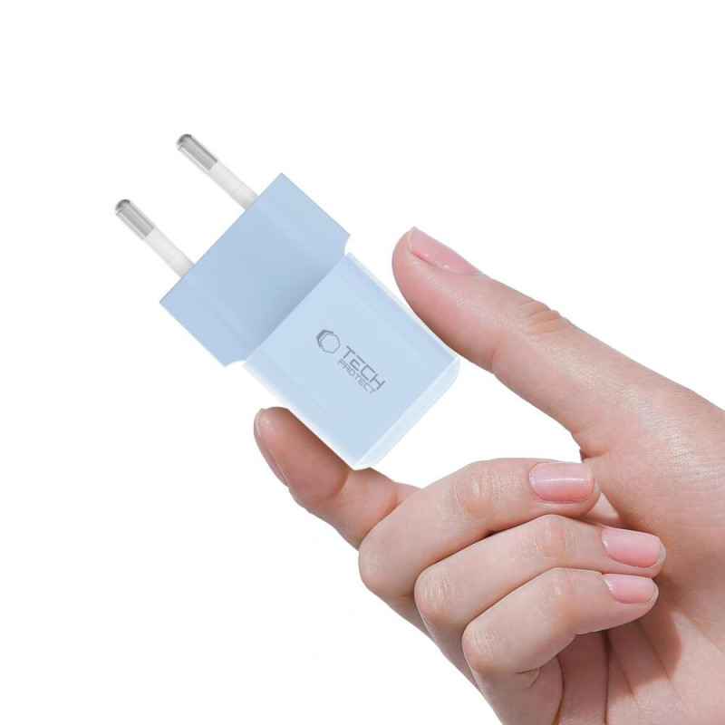 Carregador de parede Tech-Protect NCM25 USB-C PD 25W, azul-claro