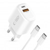 Carregador de parede Tech-Protect NCA20 USB-A / USB-C PD 20W / QC3.0 com cabo USB-C / USB-C 100 cm, branco