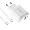 Carregador de parede Tech-Protect NCA20 USB-A / USB-C PD 20W / QC3.0 com cabo USB-C / USB-C 100 cm, branco