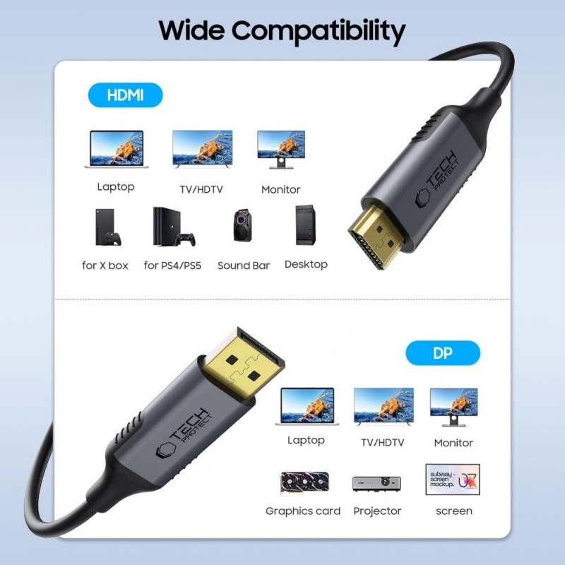 Cabo Tech-Protect UltraBoost DisplayPort / HDMI 2.0, 4K 60 Hz, 200 cm, preto