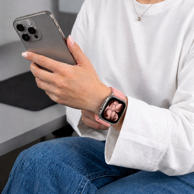 Pulseira Tech-Protect NylonLoop para Apple Watch 8 / 9 / 10 / 11 / 12 / SE (40 / 41 / 42 mm), rosa blush