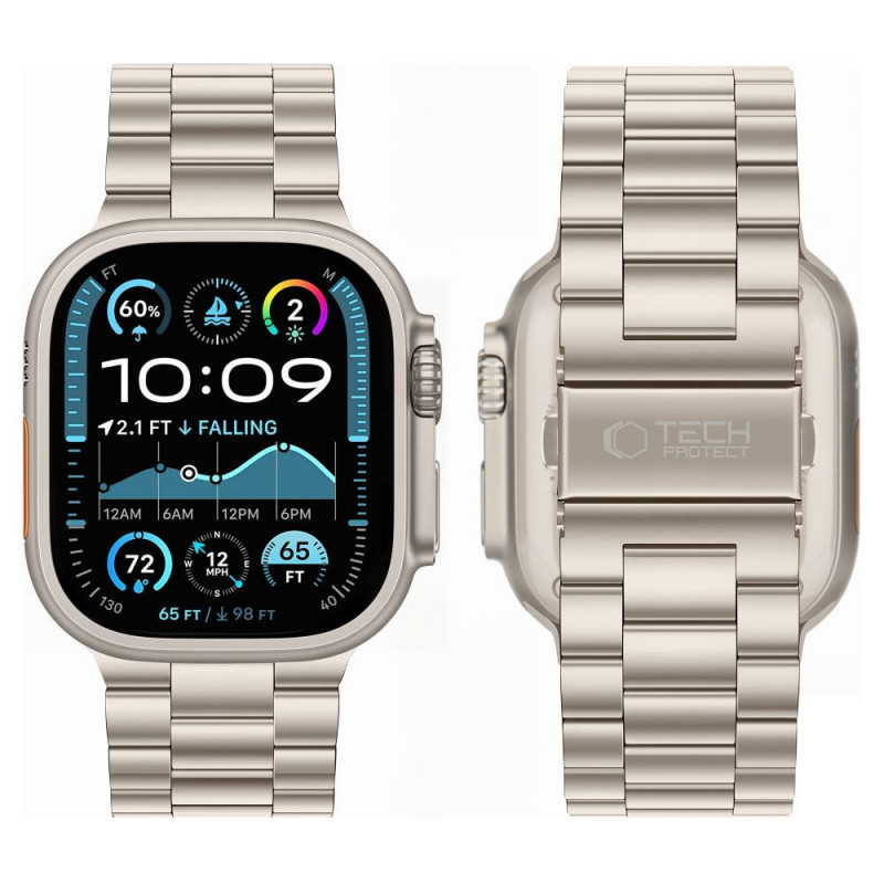 Pulseira Tech-Protect Stainless em aço inoxidável para Apple Watch 8 / 9 / 10 / 11 / 12 / SE / Ultra (44 / 45 / 46 / 49 mm), Starlight