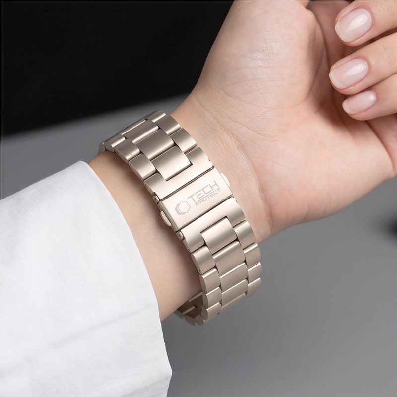 Pulseira Tech-Protect Stainless em aço inoxidável para Apple Watch 8 / 9 / 10 / 11 / 12 / SE / Ultra (44 / 45 / 46 / 49 mm), Starlight