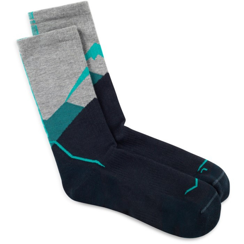 Meias de cano alto Buff Merino Lightweight Crew LWC1, verde-azulado, L