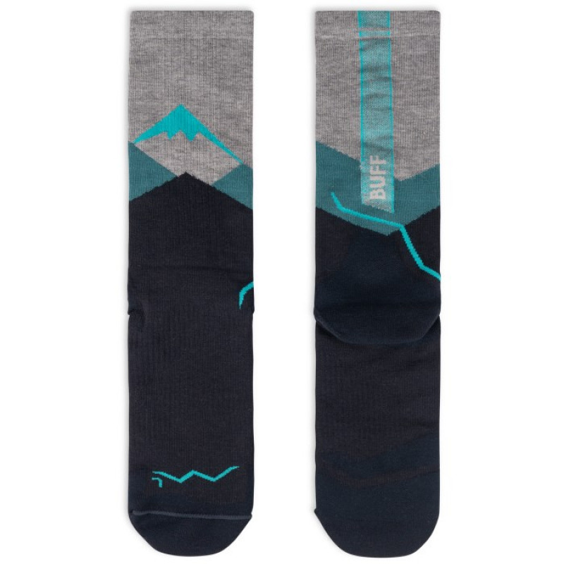 Meias de cano alto Buff Merino Lightweight Crew LWC1, verde-azulado, L