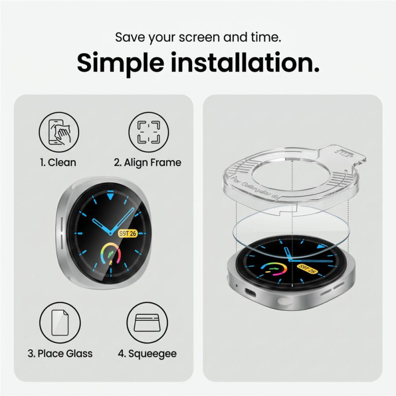 Tech-Protect Easy Set+ Vidro Temperado para Samsung Galaxy Watch 8 / 9 40 mm, Transparente (2 un.)