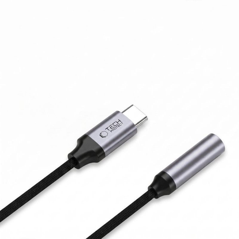 Adaptador DAC Tech-Protect Ultraboost USB-C para Mini Jack 3,5 mm, cinzento ferro
