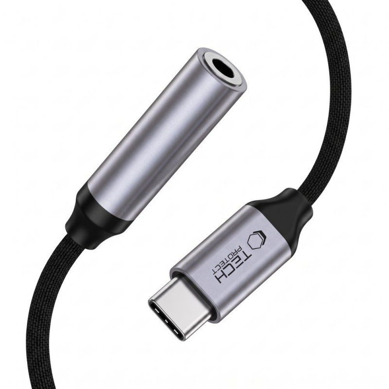 Adaptador DAC Tech-Protect Ultraboost USB-C para Mini Jack 3,5 mm, cinzento ferro