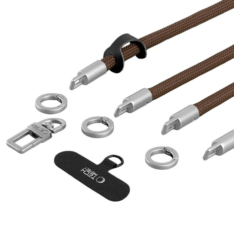 Conjunto de alça de corda crossbody e de pulso Tech-Protect C10S, castanho-nogueira/titânio