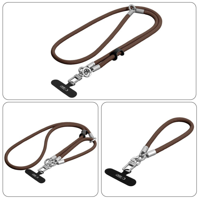 Conjunto de alça de corda crossbody e de pulso Tech-Protect C10S, castanho-nogueira/titânio