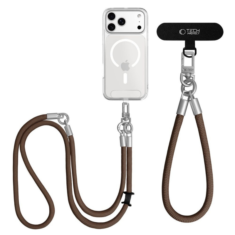 Conjunto de alça de corda crossbody e de pulso Tech-Protect C10S, castanho-nogueira/titânio