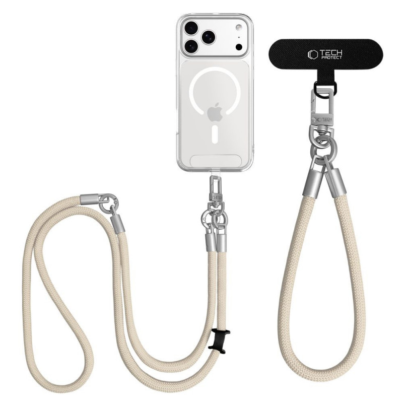 Conjunto de alça de corda crossbody e de pulso Tech-Protect C10S, bege-deserto/titânio