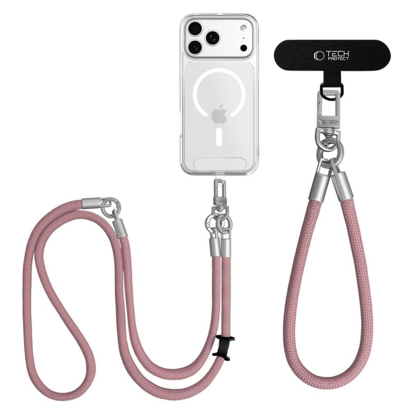 Conjunto de alça de corda crossbody e de pulso Tech-Protect C10S, Dusty Rose/Titanium