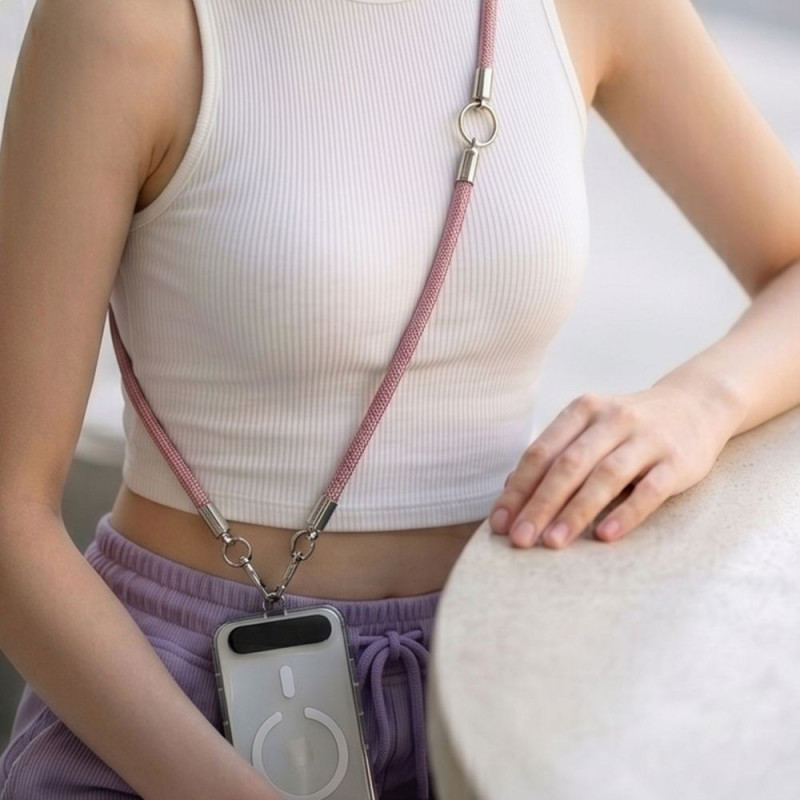 Conjunto de alça de corda crossbody e de pulso Tech-Protect C10S, Dusty Rose/Titanium