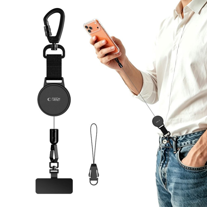 Suporte de telemóvel antifurto Tech-Protect UrbanLoop com cabo de aço retrátil, preto
