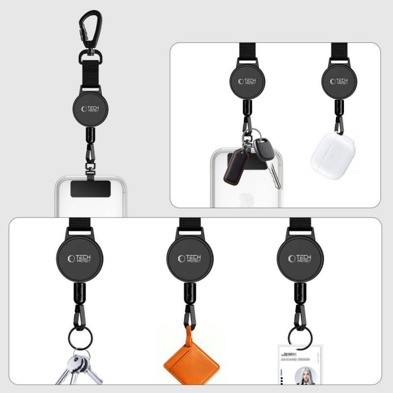 Suporte de telemóvel antifurto Tech-Protect UrbanLoop com cabo de aço retrátil, preto