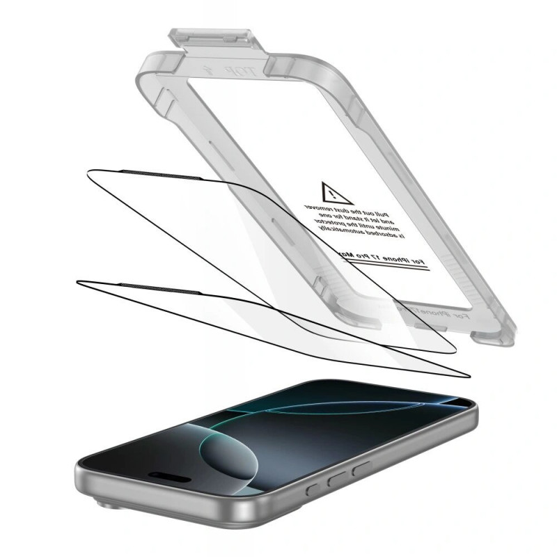 Protetor de ecrã em vidro temperado Tech-Protect Quick Set+ para Apple iPhone 17 Pro Max, preto (2 un.)