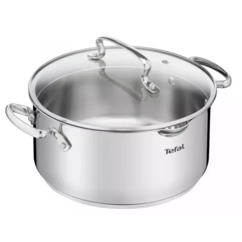 Tefal Duetto+ G7194655 Caçarola, Redonda, Aço Inoxidável, 24 cm, Tampa de Vidro
