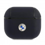 Capa em pele genuína azul-marinho com logótipo prateado BMW BMA3SSLNA para Apple AirPods 3