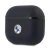 Capa em pele genuína azul-marinho com logótipo prateado BMW BMA3SSLNA para Apple AirPods 3