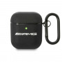 Capa em pele Big Logo Mercedes-AMG AMA2SLWK para Apple AirPods 1/2, preta