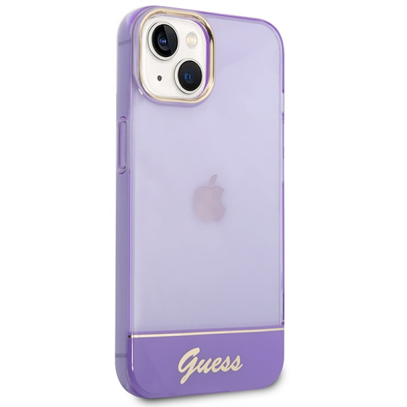 Guess GUHCP14SHGCOU Capa rígida translúcida para Apple iPhone 14 / 15 / 13 6.1 inch, roxa