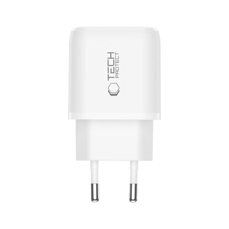 Carregador de parede Tech-Protect NCA30 USB-A, USB-C PD 30W / QC3.0, branco