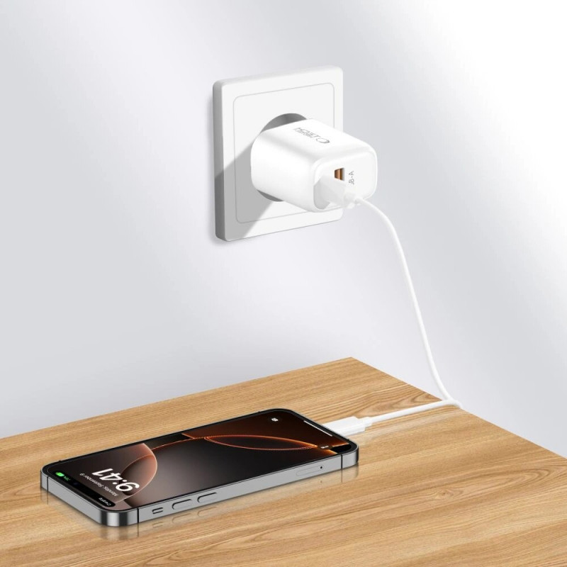 Carregador de parede Tech-Protect NCA30 USB-A, USB-C PD 30W / QC3.0, branco