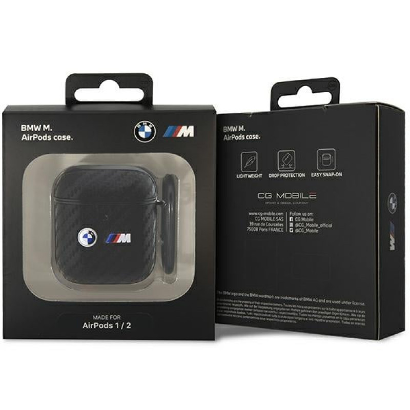 Capa BMW BMA2WMPUCA2 Carbon Double Metal Logo para Apple AirPods 1/2, preta