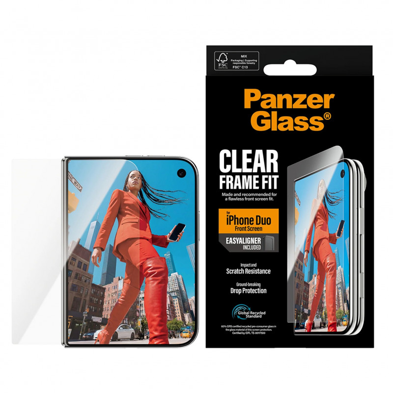 Protetor de ecrã frontal PanzerGlass para iPhone Duo com EasyAligner, transparente