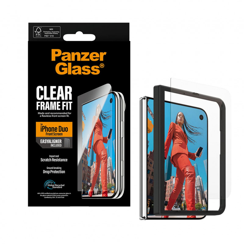 Protetor de ecrã frontal PanzerGlass para iPhone Duo com EasyAligner, transparente