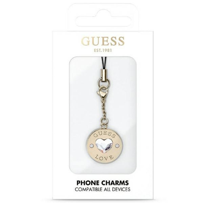Guess GUCPMHGLD Heart Diamond Charm com strass para telemóvel, dourado