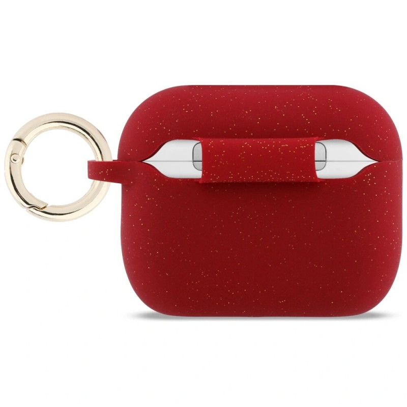 Capa de silicone com glitter e anel Guess para Apple AirPods Pro 3, fúcsia