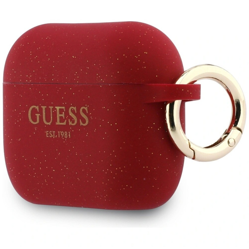 Capa de silicone com glitter e anel Guess para Apple AirPods Pro 3, fúcsia