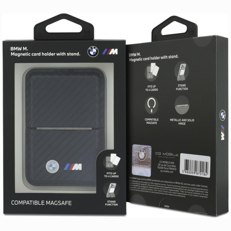 Carteira MagSafe BMW M Carbon Metal Logos, preta