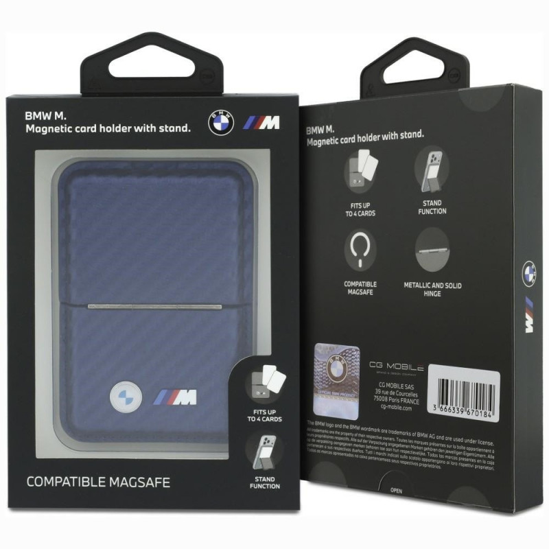 Carteira MagSafe BMW M Carbon Metal Logos, azul-marinho