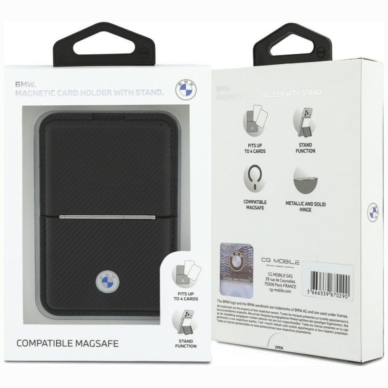 Carteira MagSafe BMW Carbon Metal Logos, preta
