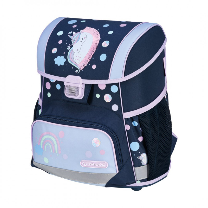 Conjunto de mochila escolar Herlitz Loop Plus Unicorn Dreams para o ensino primário, azul-escuro/rosa