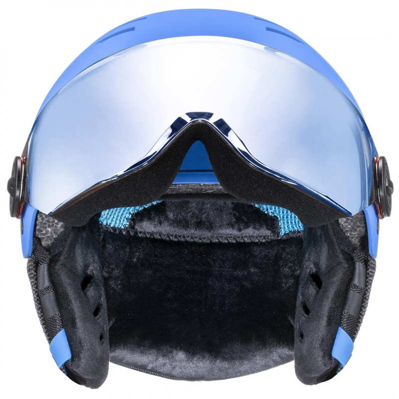 Capacete de esqui para crianças UVEX Rocket jr. Visor, azul mate