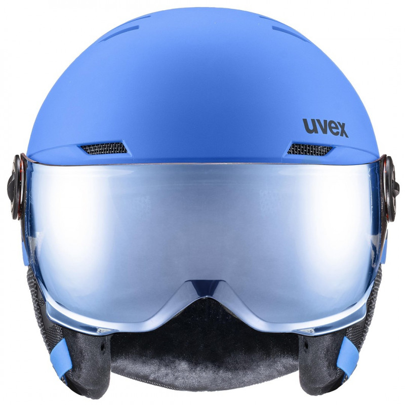 Capacete de esqui para crianças UVEX Rocket jr. Visor, azul mate