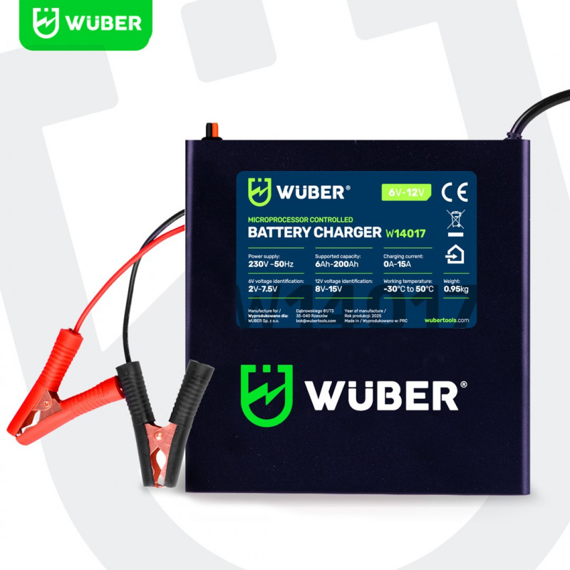 Carregador de bateria com microprocessador Wuber W14017, 6-12 V, 15 A