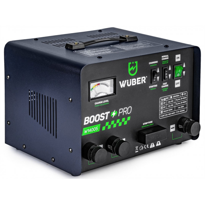 Carregador de bateria de automóvel Wuber W14005 com arranque auxiliar, 40 A, 12 V/24 V