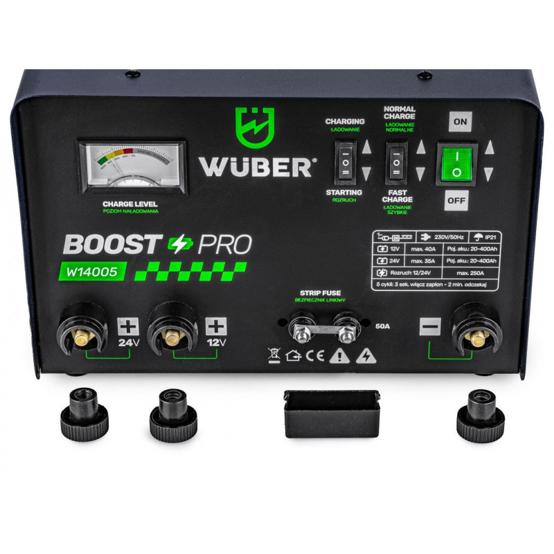 Carregador de bateria de automóvel Wuber W14005 com arranque auxiliar, 40 A, 12 V/24 V