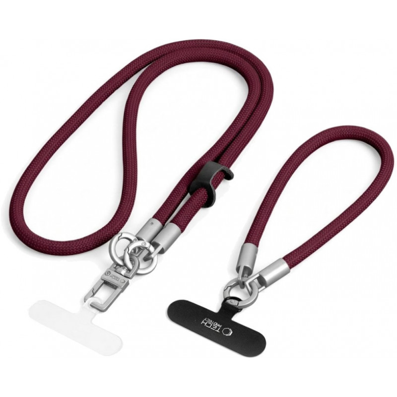 Conjunto de cordões para telemóvel Tech-Protect C10S Rope Crossbody & Wrist, bordô/titânio