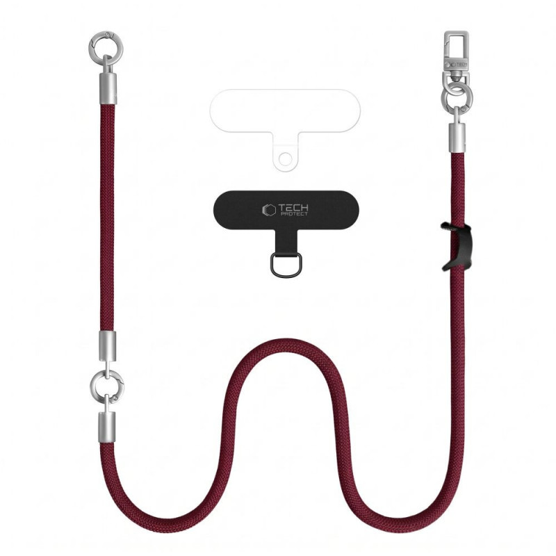 Conjunto de cordões para telemóvel Tech-Protect C10S Rope Crossbody & Wrist, bordô/titânio